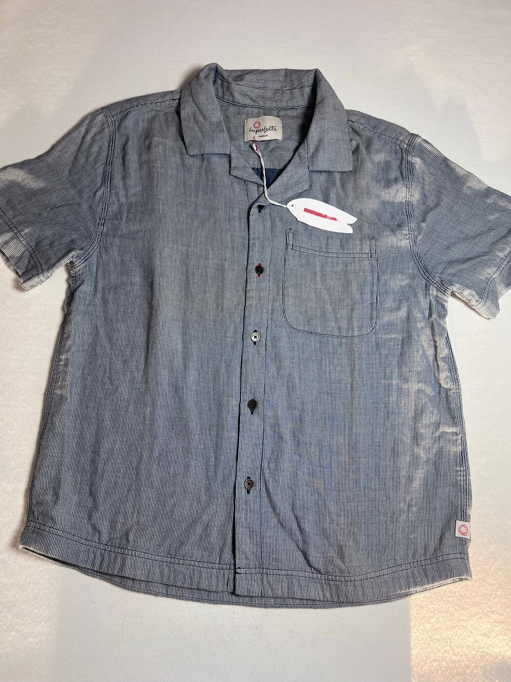Imperfects Cliffs Camp Collar Shirt Mens M Indigo 100% Cotton Short Sleeve